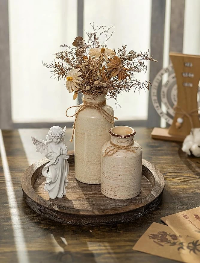 Novyrra |Rustic Round Wooden Candle Tray – 11" Decorative Centerpiece - Image 3