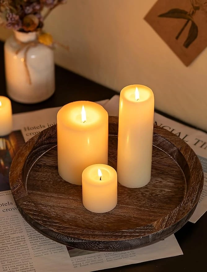 Novyrra |Rustic Round Wooden Candle Tray – 11" Decorative Centerpiece - Image 2