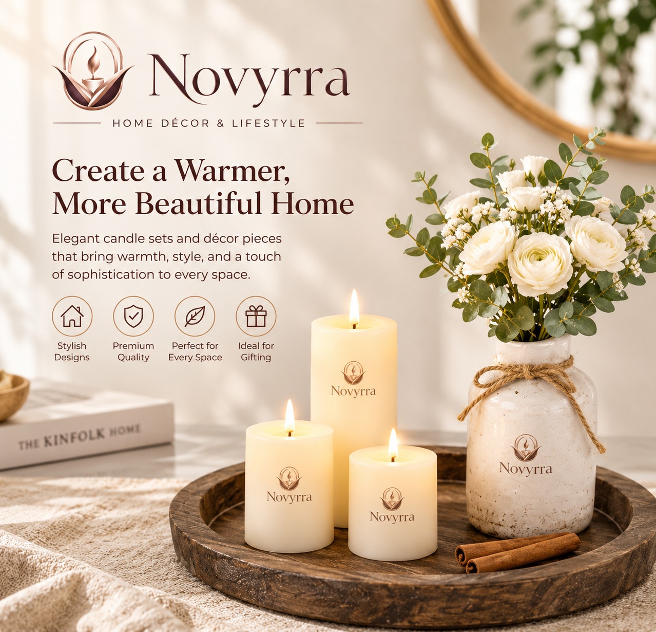 Novyrra |Rustic Round Wooden Candle Tray – 11" Decorative Centerpiece